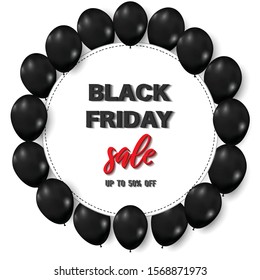 Black Friday tage with shiny balloons background as business , discount , promotion and Sale Poster concept. Vector illustration.