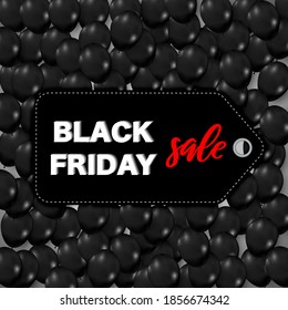 Black Friday tage with shiny balloons background as business , discount , promotion and Sale Poster concept. Vector illustration.