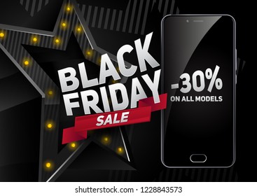 black friday template With the image of a star
with yellow light bulbs and discount on all models.