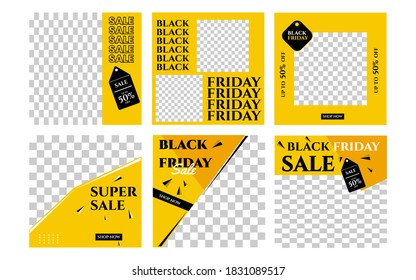 Black Friday Template, Instagram Post Set Template Of Sale Banner Template Design. Vector Illustration.