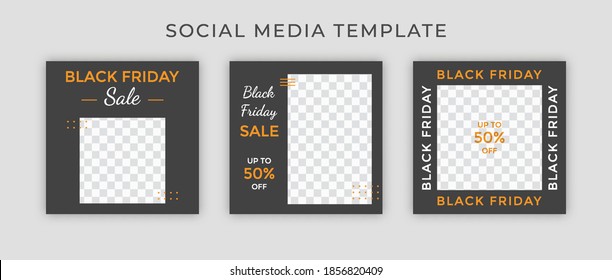 Black friday template post for instagram and social media ad. web banner ads for promotion design with orange and black color.