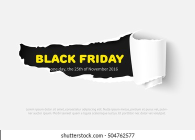 Black Friday Template for presentation or web banner with torn white paper and black copyspace