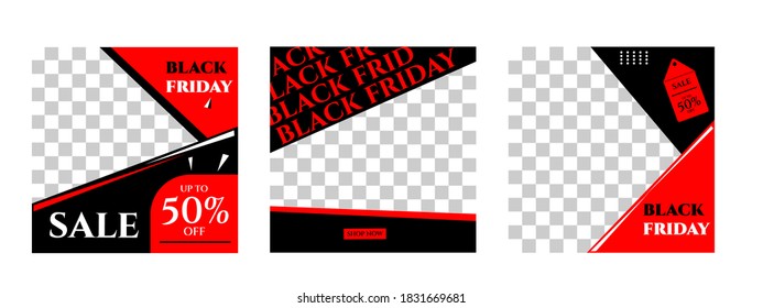 Black Friday template, Social Media post set template of sale banner template design. Vector illustration.