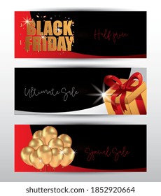 black friday templates set with gift and balloons. vector illustration