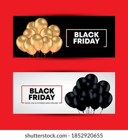 black friday templates set with gold and black balloons. vector illustration