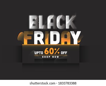 Texto del viernes negro con una oferta de descuento del 60% sobre fondo gris oscuro para publicidad.