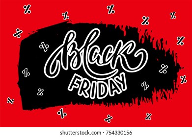Black Friday Text Banner with red background. Black Friday sale tag, banner, advertising, illustration. Black-friday design, sale, discount, marketing price tag. Black Friday text design template. 