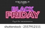 Black friday text effect, glow neon graphic style, light editable text