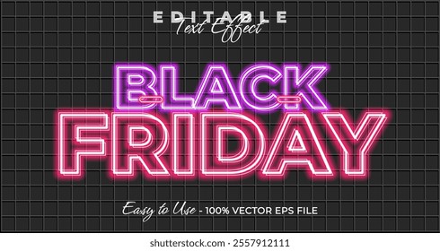 Black friday text effect, glow neon graphic style, light editable text