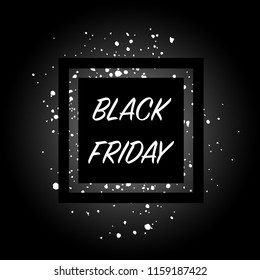 black friday text in frame  white paint splashes. Big holiday sale icon vector illustration