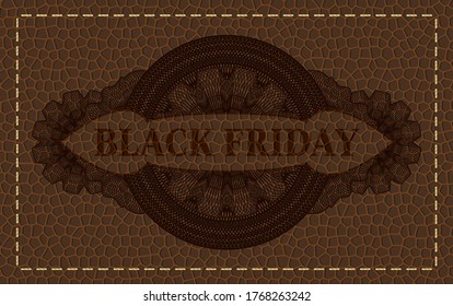 Black friday text inside Currency leather realistic emblem. Wallet graceful background. Illustration. 