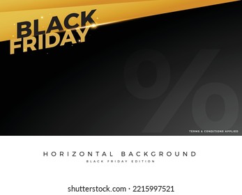 Black Friday text in kursiv style. Gold und dunkler Hintergrund