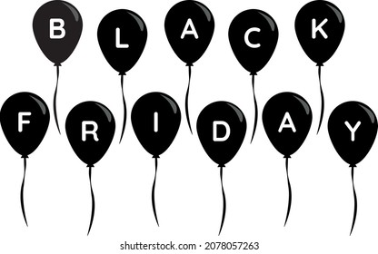 Black Friday text on black balloons.
