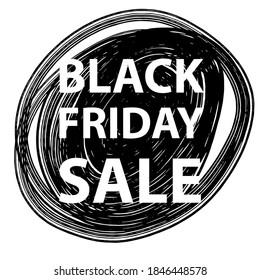 Black friday text on hand drawn black line circle shape in vector