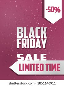 Texto del Viernes Negro sobre fondo rosado nevado para el afiche. Tiempo limitado 50% de descuento en el diseño de afiches rosados.