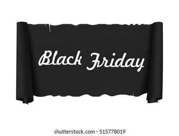 Black Friday - text on scroll greeting ribbon. Antique papyrus with inscription - Black Friday. Vintage curved, brown  banner isolated on white background. Vector illustration