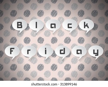Black Friday text on speech bubbles with scribbled dots background