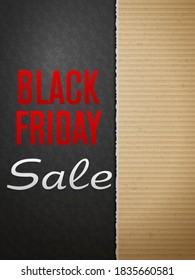 Black friday text on torn cardboard background.