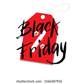 Black friday text sale tag. Special offer advertisement template. Brush lettering handwritten style quote. Vector eps 10.