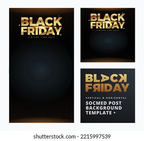 Black Friday Text in glänzendem goldenem Stil. Vertikales und quadratisches Layout