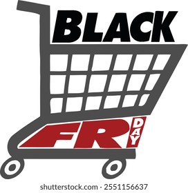 Black Friday text with Shopping cart moving fast vector  templete