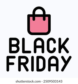Black Friday Text Vector Icon, Black Friday Sale Icon. Isolated Lineal Color Vector Icon.