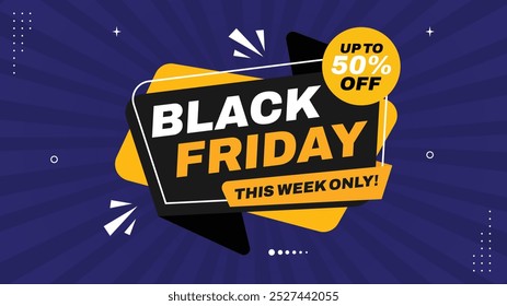 Black Friday Esta semana Apenas até 50% Off Sale Comprar agora para ofertas exclusivas com modelos de banner vermelho, laranja, preto, branco e roxo Eye-Catching Sale Backgrounds Element Shapes para impulsionar você oferecer