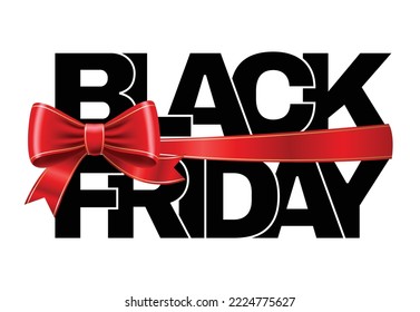 Black Friday is tied with a red bow. Beautiful inscription. Vector illustration.