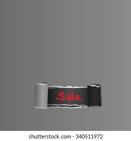 Black Friday Torn Curved Wrapped Paper Sale Red Tag Banner Copy Space Vector Illustration