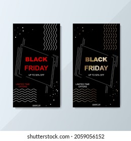 Black Friday trendy abstract set for stories template. Black Friday sale social media. Sale banner design. 