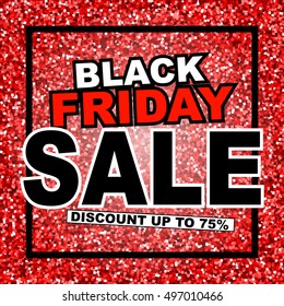 Black friday type on glitter background. Black friday sale square banner. Vector illustration.