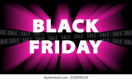 Black Friday typography banner. Bright typography gradient text symbol of Black Friday isolated on black background. Modern design template for Black Friday sale, promotional advertising, social media