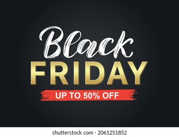 Black Friday typography banner in black, gold, and red colors. Typography Black Friday poster as promotion, advertising, and sale design.