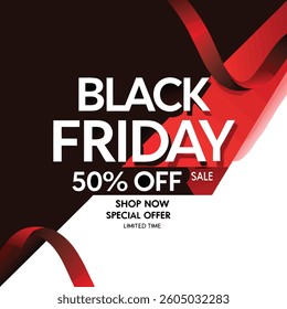 Black Friday typography banner. Black Friday modern linear typography text illustration isolated on black background. Design template for Black Friday sale banner.