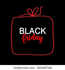 Diseño de tipografía de Black Friday con vector de caja de regalo sobre fondo negro para banner 