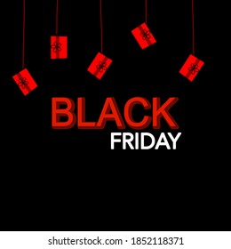 Black Friday Typografie Design mit Geschenkbox Vektorgrafik auf schwarzem Hintergrund für Tapete, Banner, Web-Header etc.