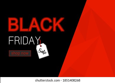 Black Friday typography design with sale tag vector on black and red background for banner or web header 