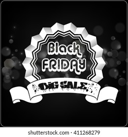 Black Friday typography label with ribbons.Vector