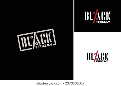 Black Friday Typography Lettering Word Mark Logo, Supermarket Percent Percentage Discount symbol sign for Shop Store Sale Promo Sticker Price Tag Label 