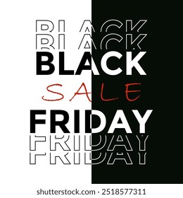Black Friday typography square banner. Black-white Background with Black Friday repeated trendy text. Sale poster with modern linear typography text  