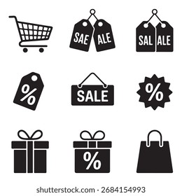 schwarz freitag vakuum art icon pack symbol satz banner banner silhouette schwarz-weiß hintergrund sampol zeichen symbol