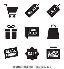schwarz freitag vakuum art icon pack symbol satz bandle banner silhouette schwarz-weiß hintergrund sampol design