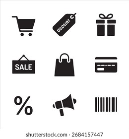 schwarz freitag vakuum art icon pack symbol satz bandle banner silhouette schwarz-weiß hintergrund sampol design