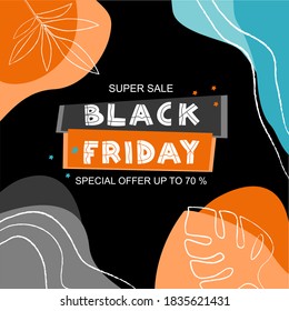 Black Friday vector banner. Illustration for stories. Bright juicy colors. Discounts.