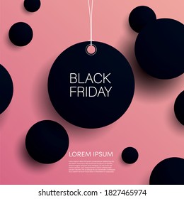 Black Friday vector banner or poster with modern dark 3D geometry design and price tag symbol. Discount, special offers promotion, shopping advertisement. Eps10 illustration.