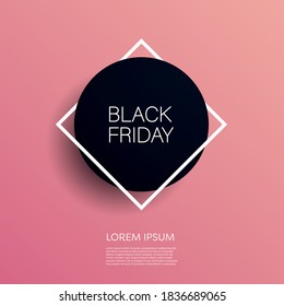 Black Friday vector banner or poster with modern dark 3D geometry design with frame. Discount, special offers promotion. Eps10 illustration.