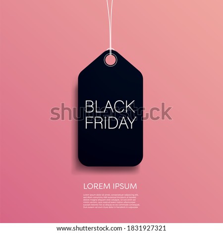 Black Friday vector banner or poster with modern dark 3D geometry design and price tag symbol. Discount, special offers promotion, shopping advertisement. Eps10 illustration.
