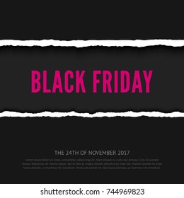 Black friday vector banner. Realistic paper illustration, hole dark in paper