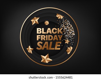 Black friday vector card with golden elements