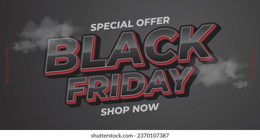 Plantilla de banner de diseño de vector de viernes negro con efecto de texto editable